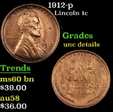 1912-p Lincoln Cent 1c Grades Unc Details