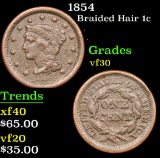 1854 Braided Hair Large Cent 1c Grades vf++