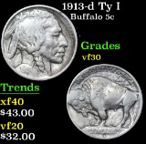 1913-d Ty I Buffalo Nickel 5c Grades vf++