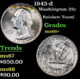 1945-d Washington Quarter 25c Grades GEM++ Unc