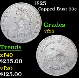 1825 Capped Bust Half Dollar 50c Grades vf++