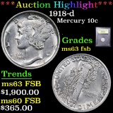 ***Auction Highlight*** 1918-d Mercury Dime 10c Graded Select Unc FSB By USCG (fc)