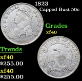 1823 Capped Bust Half Dollar 50c Grades xf