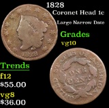 1828 Coronet Head Large Cent 1c Grades vg+