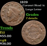 1829 Coronet Head Large Cent 1c Grades f details