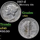 1917-d Mercury Dime 10c Grades vf+