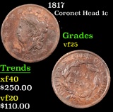 1817 Coronet Head Large Cent 1c Grades vf+