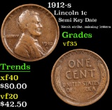 1912-s Lincoln Cent 1c Grades vf++