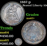 1887-p Seated Liberty Dime 10c Grades Select+ Unc