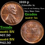 1919-p Lincoln Cent 1c Grades Choice+ Unc BN