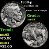 1936-p Buffalo Nickel 5c Grades GEM Unc