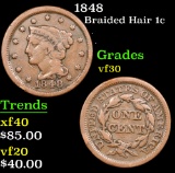 1848 Braided Hair Large Cent 1c Grades vf++