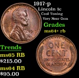 1917-p Lincoln Cent 1c Grades Choice+ Unc RB