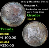 1882-p Rainbow Toned Morgan Dollar $1 Grades Choice+ Unc (fc)