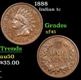 1888 Indian Cent 1c Grades xf+