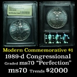 1989-d Congress Modern Commem Dollar $1 Graded ms70, Perfection by USCG