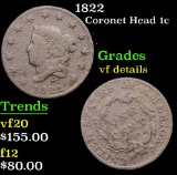 1822 Coronet Head Large Cent 1c Grades vf details