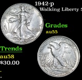 1942-p Walking Liberty Half Dollar 50c Grades Choice AU