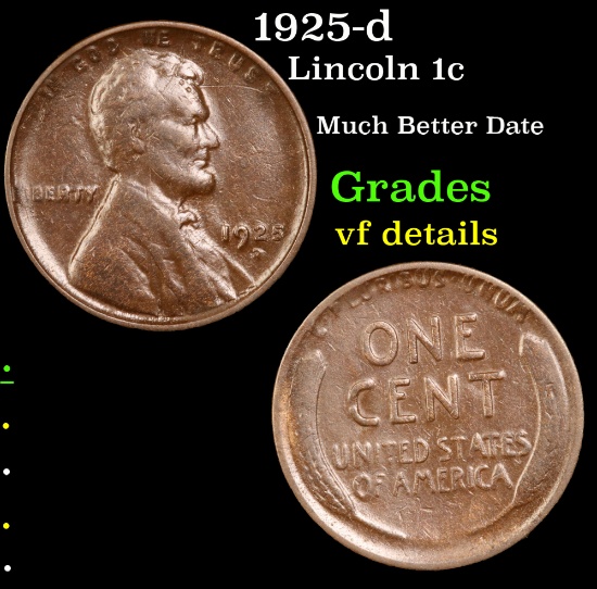1925-d Lincoln Cent 1c Grades vf details