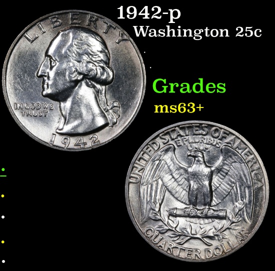 1942-p Washington Quarter 25c Grades Select+ Unc