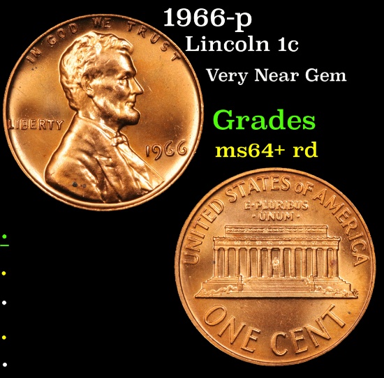 1966-p Lincoln Cent 1c Grades Choice+ Unc RD