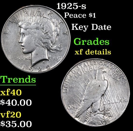 1925-s Peace Dollar $1 Grades xf details