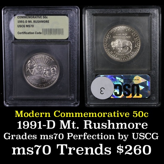 1991-d Mount Rushmore Modern Commem Half Dollar 50c Grades ms70, Perfection