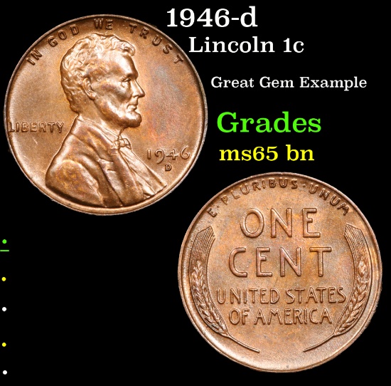 1946-d Lincoln Cent 1c Grades GEM Unc BN