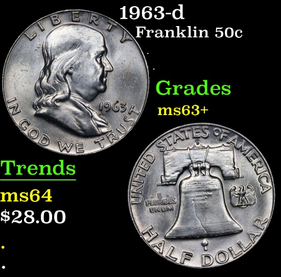 1963-d Franklin Half Dollar 50c Grades Select+ Unc
