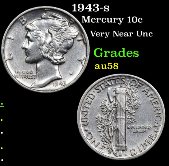 1943-s Mercury Dime 10c Grades Choice AU/BU Slider