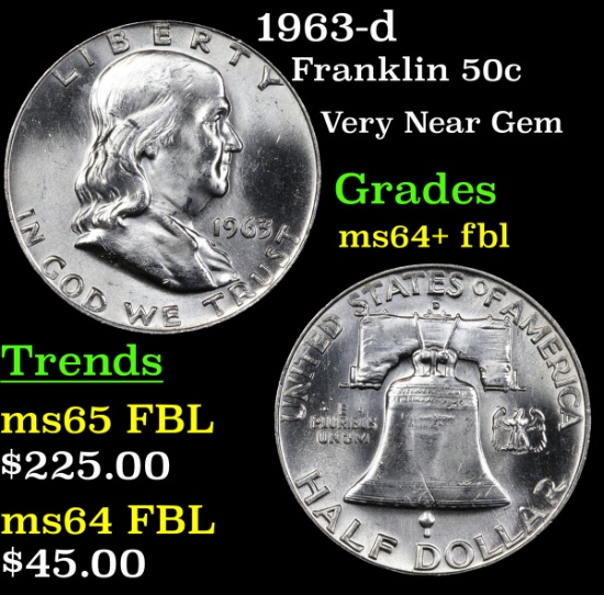 1963-d Franklin Half Dollar 50c Grades Choice Unc+ FBL