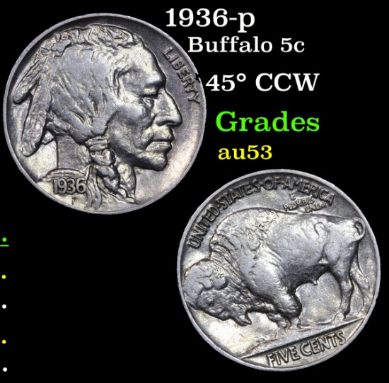 1936-p Buffalo Nickel 5c Grades Select AU