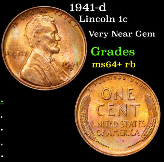 1941-d Lincoln Cent 1c Grades Choice+ Unc RB