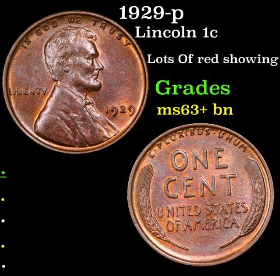 1929-p Lincoln Cent 1c Grades Select+ Unc BN