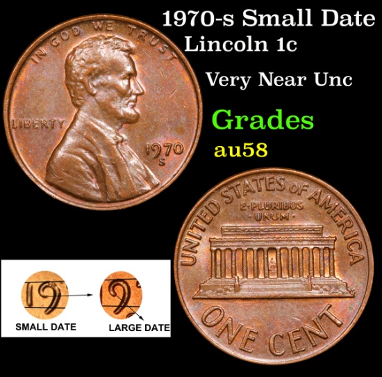 1970-s Small Date Lincoln Cent 1c Grades Choice AU/BU Slider