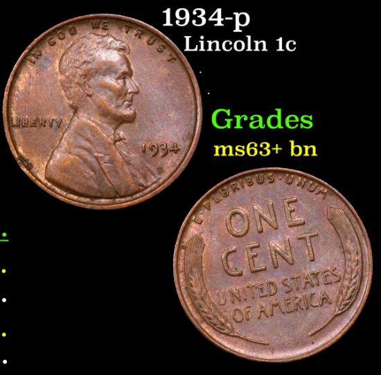 1934-p Lincoln Cent 1c Grades Select+ Unc BN