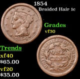 1854 Braided Hair Large Cent 1c Grades vf++