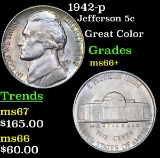 1942-p Jefferson Nickel 5c Grades GEM++ Unc