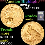 ***Auction Highlight*** 1929-p Gold Indian Quarter Eagle $2 1/2 Graded Select+ Unc By USCG (fc)