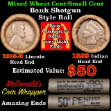 Mixed small cents 1c orig shotgun roll,1913-d Wheat Cent,1899 Indian Cent other end