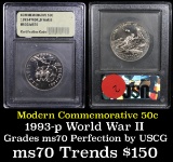 1991-1995-P WWII Modern Commem Half Dollar 50c Grades ms70, Perfection