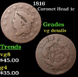 1816 Coronet Head Large Cent 1c Grades vg details