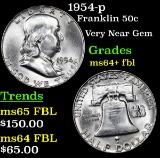 1954-p Franklin Half Dollar 50c Grades Choice Unc+ FBL