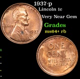 1937-p Lincoln Cent 1c Grades Choice+ Unc RB