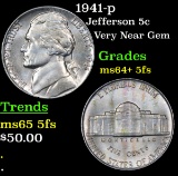 1941-p Jefferson Nickel 5c Grades Choice Unc+ 5fs