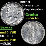 1937-d Mercury Dime 10c Grades Choice Unc+ FSB