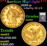 ***Auction Highlight*** 1889-p Gold Liberty Quarter Eagle $2 1/2 Graded Select Unc By USCG (fc)