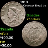 1818 Coronet Head Large Cent 1c Grades vf details