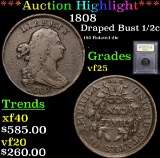 1808 Draped Bust Half Cent 1/2c Graded vf+ By USCG