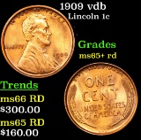 1909 vdb Lincoln Cent 1c Grades Gem+ Unc RD